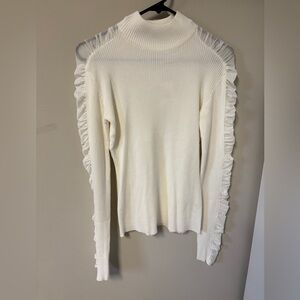 Cato Cream Mesh-Trim Ribbed Mock Turtleneck Sweater